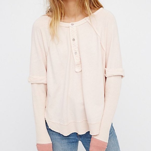 Free People Tops - Free People Jaxon Henley Boho Top XS Pink